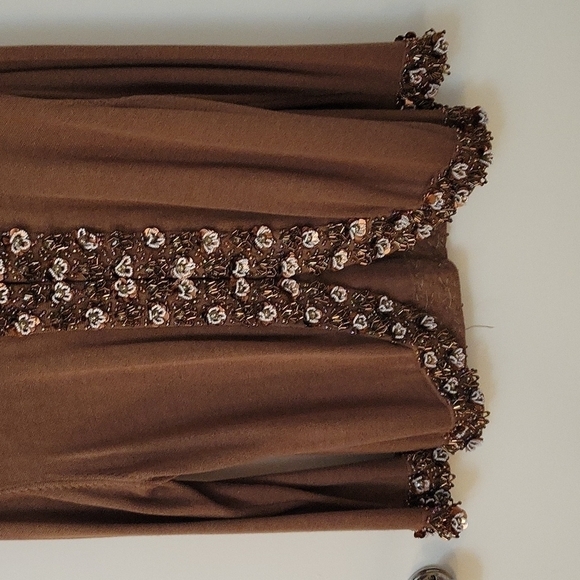 VTG JUST B Brown Floral Glass Beaded Coquette Cardigan Sweater XL - Picture 11 of 13